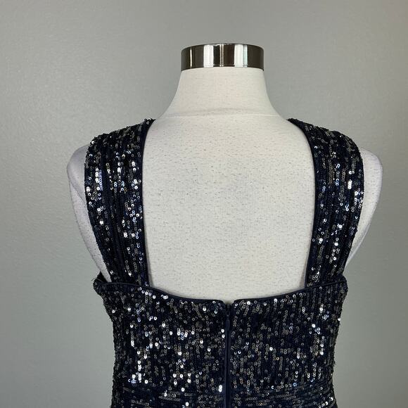 Eliza J Women's Sequined Tulle Evening Gown Blue Size 12P Sleeveless Ball Gown - Picture 8 of 13